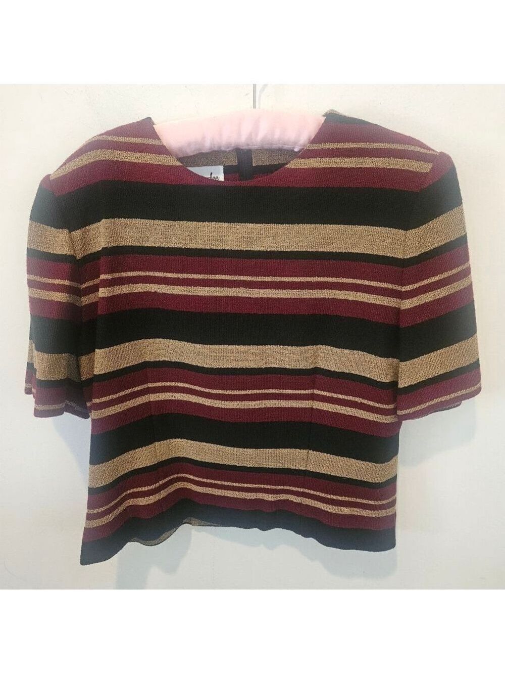 Women's Henry Lee Vintage Striped Knit Top Size 12 Black Gold Burgandy
